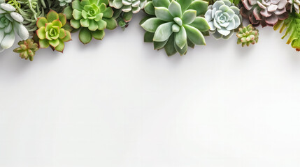 various succulents arranged on a white backdrop