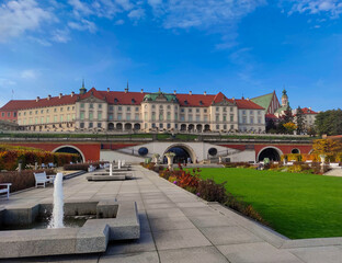 Warsaw, Poland  October 2, 2023: Royal Castle in Warsaw. View of the garden and Arcades of Kubicky....