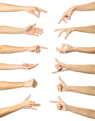 Big set of getures of female caucasian hand gestures with french manicure