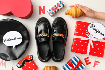 French beret, loafers and expressions, concept of learning French. © Atlas