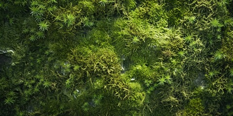 Lush green moss carpets the forest floor and stones, creating a vibrant natural backdrop