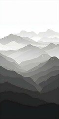 Minimalist Grayscale Mountain Peaks Gradient Background for Cellphone. Concept Mountain Peaks, Grayscale, Minimalist, Background, Cellphone