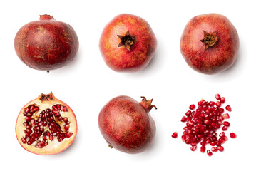 Pomegranate collection isolated on white