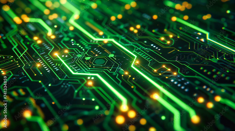 Poster technology and digital circuit, blue computer motherboard, abstract hardware science background