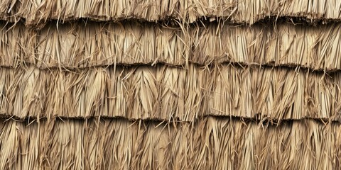Weathered brown straw roof tiles, creating a textured pattern on a rural building