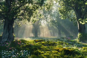 Morning Light Through Forest Path