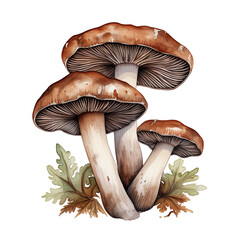 shiitake mushroom clipart, watercolor, hand drawn, on a white background сreated with Generative Ai