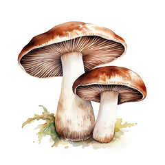 shiitake mushroom clipart, watercolor, hand drawn, on a white background сreated with Generative Ai