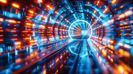 Fototapeta premium Futuristic Blue Tunnel with Speed Motion, Abstract Technology and Transportation Concept Background