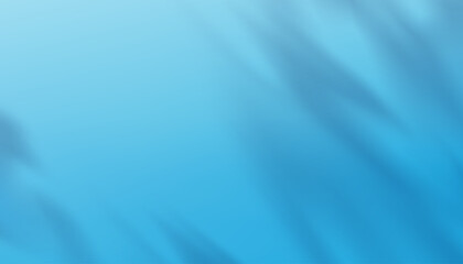 Blue background studio room with light and leaves shadow on wall cement for Summer holiday,Vector backdrop Display for Spring cosmetic product presentation.Empty Room wall with sunlight reflection