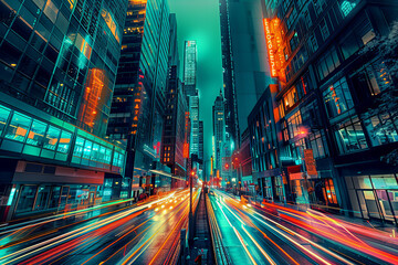 Obraz premium urban nightlife scene: Reflecting the vibrant energy of city streets after dark