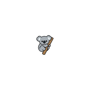 Cute koala climbing a tree cartoon, vector illustration