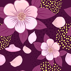 sakura pink seamless pattern. Pink White Sakura Japanese Cherry Blossoms. hand drawing. Not AI. Vector illustration