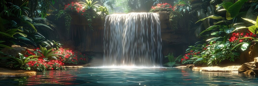 A Lush Rainforest Waterfall With A Hidden, Background Image, Background For Banner, HD
