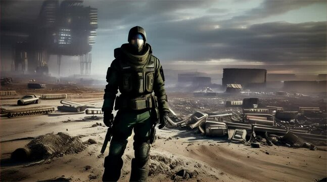 Military training in desert and ruined city environments.
