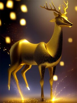 Glittering golden deer, beautiful elegant trophy design.