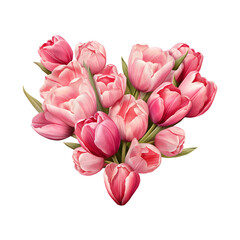 Obraz premium Heart-Shaped Bouquet of Pink Tulips in a Realistic Illustration