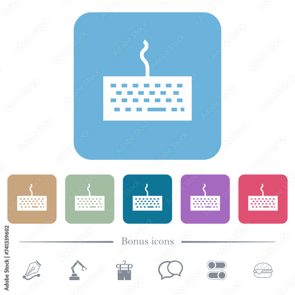 Poster computer keyboard flat icons on color rounded square backgrounds