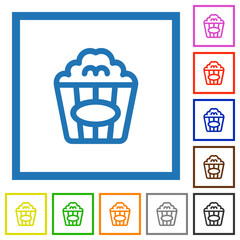 Popcorn outline flat framed icons