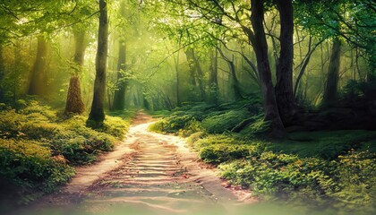 Magical forest path in summer