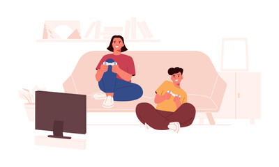 Couple of friends playing video games