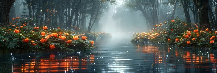 An Enchanted Forest With Glowing Flowers, Background Image, Background For Banner, HD
