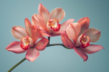 Artistic composition of exotic orchids against a minimalist background, highlighting the unique shapes and colors for magazine publication