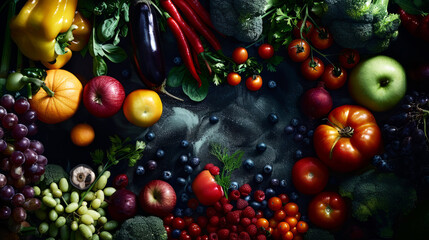 Obraz na płótnie Canvas Healthy eating ingredients: fresh vegetables, fruits and superfood. 