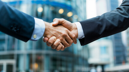 Corporate Handshake in Industrial Setting, Two Individuals Agreeing or Finalizing a Deal, Professionals in Formal and Business Casual Attire, Indoor Warehouse Environment with Other People