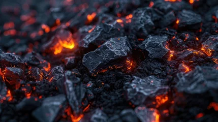 Rolgordijnen Glowing Hot Coals with Intense Heat in a Dark Background © Viktorikus