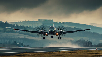 Single turboprop aircraft airplane taking off.