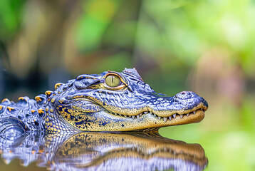Fototapeta premium Black Caiman Melanosuchus niger in river, World Wildlife Day, March 