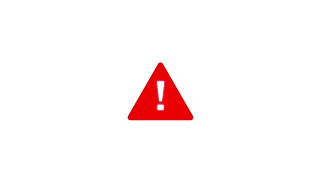 Blinking red triangle Warning symbol loop animation on background