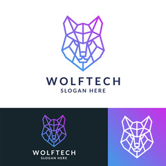 wolf technology logo design vector illustration