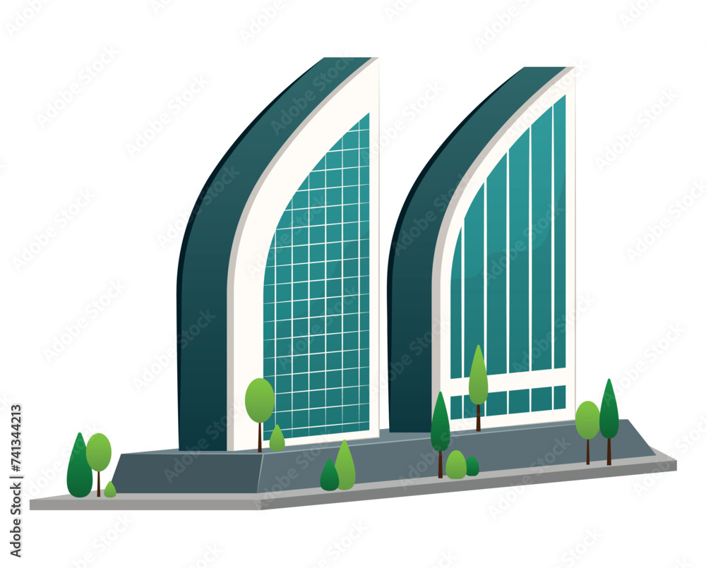 Poster city building of colorful set. this illustration combines intricate design elements with a playful c