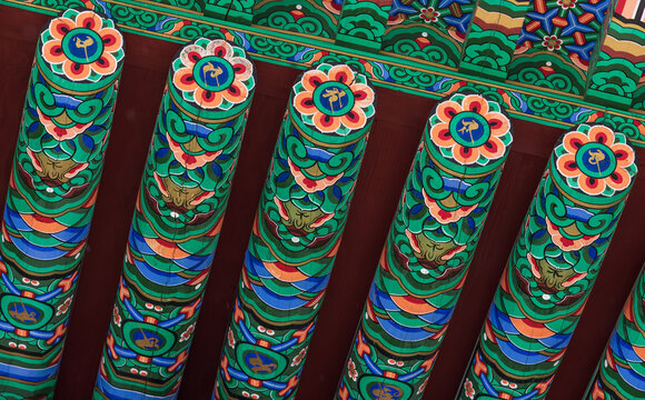 The eaves of a traditional Korean. korean traditional pattern 'Dancheong' , ancient architecture in Korea