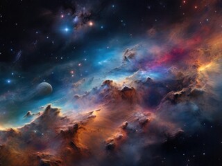 Fototapeta na wymiar Ethereal Cosmos Unveiled: Swirling Nebulae and Shimmering Stars Surround a Radiant Supernova Explosion