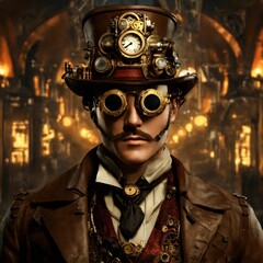 steampunk man, front, 8K resolution,