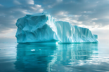 Gigantic Iceberg Floating in Water with Colorful Sky