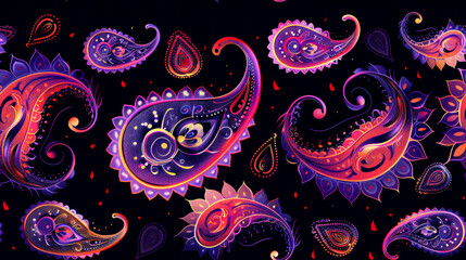 traditional Persian paisley pattern painting, Traditional colorful ink painting style