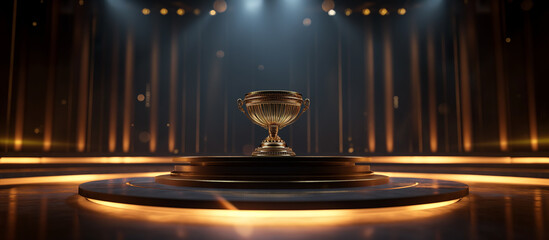 Winner gold trophy cup on a dark abstract background