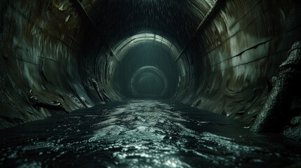 tunnel with water - obrazy, fototapety, plakaty