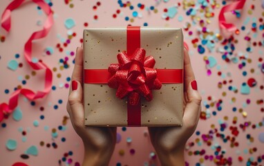 Gift box with red ribbon ai generative