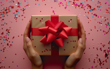 Gift box with red ribbon ai generative