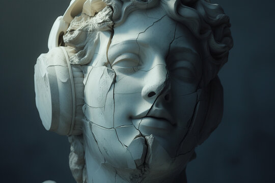 Cracked Classical Sculpture with a Modern Touch Generative AI image