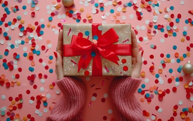 Gift box with red ribbon ai generative
