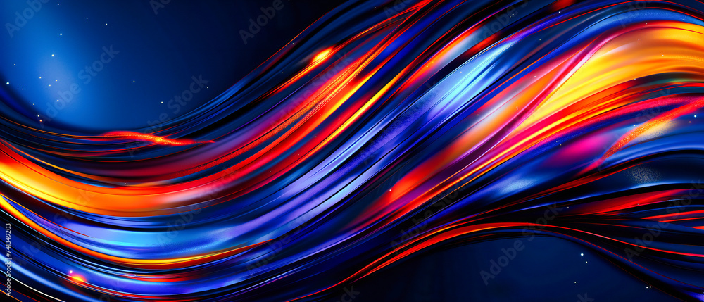 Poster dynamic light streaks in dark space, futuristic abstract background with colorful neon lines