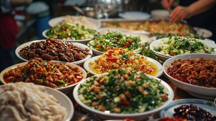 Fototapeta premium Uyghur cuisine offered at Laghman eatery.