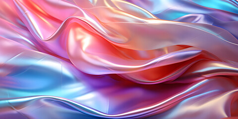 Wavy and Colorful Holographic Silk Background. Glossy and Iridescent Smooth Texture