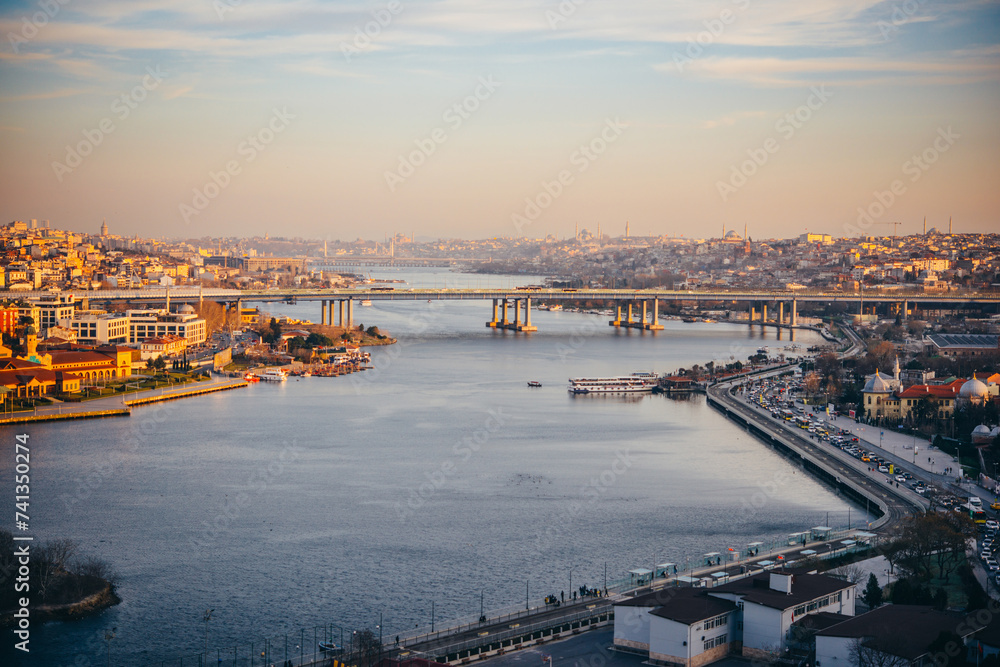 Wall mural view of golden horn seen from pierre loti hill in eyup district in istanbul, turkey.